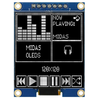 Midas 1.5in Yellow Passive matrix OLED Display 128 x 128pixels COB SPI Interface