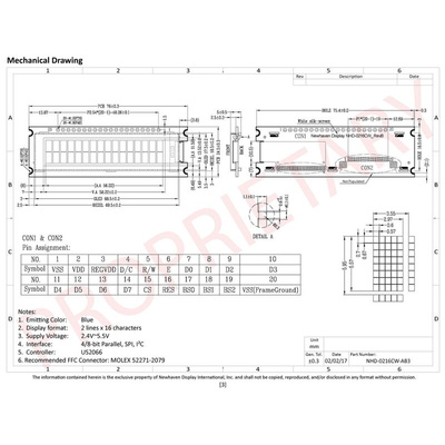 NEWHAVEN DISPLAY INTERNATIONAL Blue OLED Display I2C, Parallel, SPI Interface