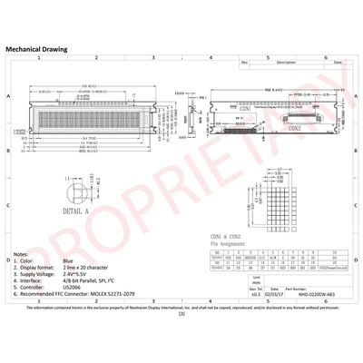 NEWHAVEN DISPLAY INTERNATIONAL Blue OLED Display I2C, Parallel, SPI Interface