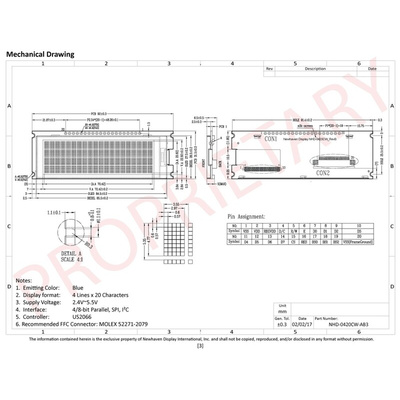 NEWHAVEN DISPLAY INTERNATIONAL Blue OLED Display I2C, Parallel, SPI Interface