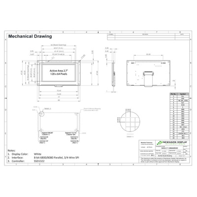 NEWHAVEN DISPLAY INTERNATIONAL 2.7in White OLED Display Serial/Parallel Interface