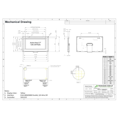 NEWHAVEN DISPLAY INTERNATIONAL 2.7in White OLED Display Serial/Parallel Interface