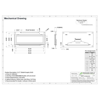 NEWHAVEN DISPLAY INTERNATIONAL 3.12in White OLED Display Serial/Parallel Interface