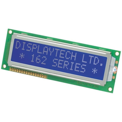 Displaytech 162F-CC-BC-3LP Alphanumeric LCD Display, White on Blue, 2 Rows by 16 Characters, Transflective