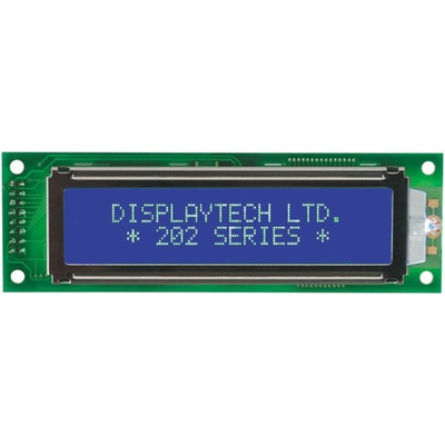 Displaytech 202A-CC-BC-3LP Alphanumeric LCD Display, White on Black, 2 Rows by 20 Characters, Transflective