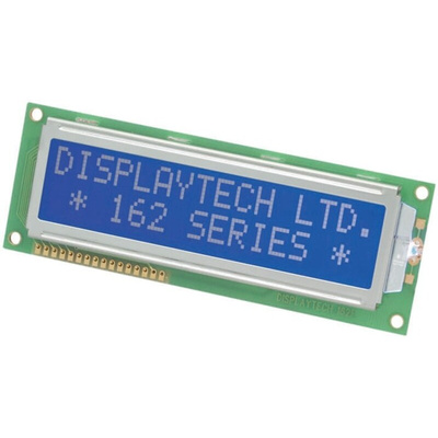 Displaytech 202B-CC-BC-3LP Alphanumeric LCD Display, Black on Blue, 2 Rows by 20 Characters, Transflective