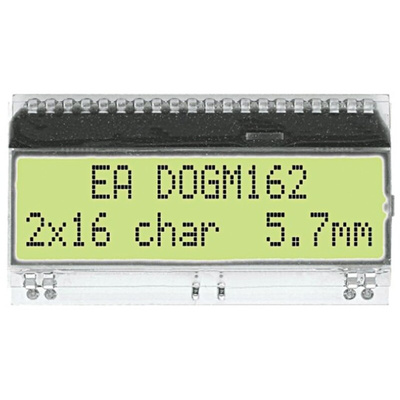 Display Visions EA DOGM162L-A Alphanumeric LCD Display Yellow-Green, 2 Rows by 16 Characters, Reflective