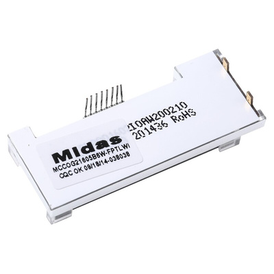 Midas MCCOG21605B6W-FPTLWI Alphanumeric LCD Display White, 2 Rows by 16 Characters, Transflective