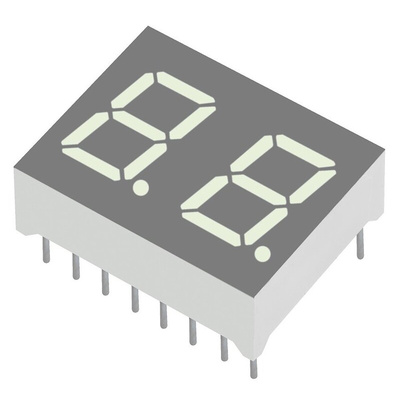 DA04-11SYKWA Kingbright 2 Digit 7-Segment LED Display, CA Yellow 84 mcd RH DP 10mm