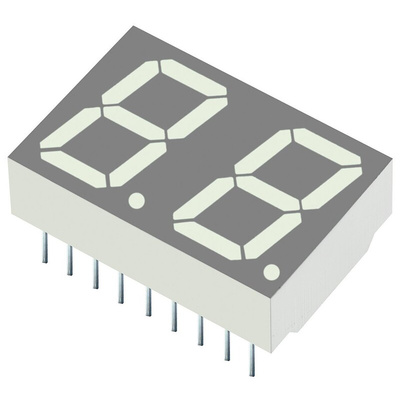 DA56-51CGKWA Kingbright 2 Digit 7-Segment LED Display, CA Green 23 mcd RH DP 14.2mm