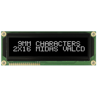 Midas MC21609A12W-VNMLW MC21609 Alphanumeric LCD Display Black, 2 Rows by 16 Characters, Transmissive