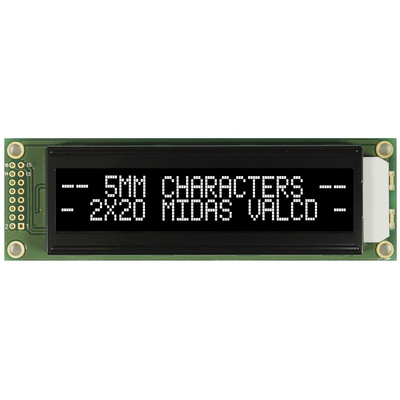 Midas MC22005A12W-VNMLW MC22005 Alphanumeric LCD Display Black, 2 Rows by 20 Characters, Transmissive