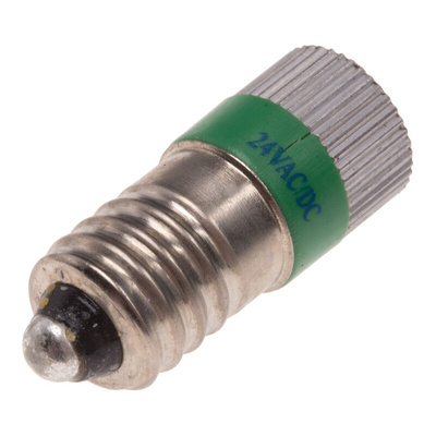 RS PRO Green LED Indicator Lamp, 24V ac/dc, E10 Base, 10mm Diameter, 170/160mcd