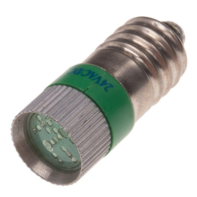 RS PRO Green LED Indicator Lamp, 24V ac/dc, E10 Base, 10mm Diameter, 170/160mcd