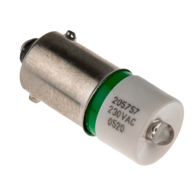 RS PRO Green LED Indicator Lamp, 230V ac, BA9s Base, 10mm Diameter, 345mcd