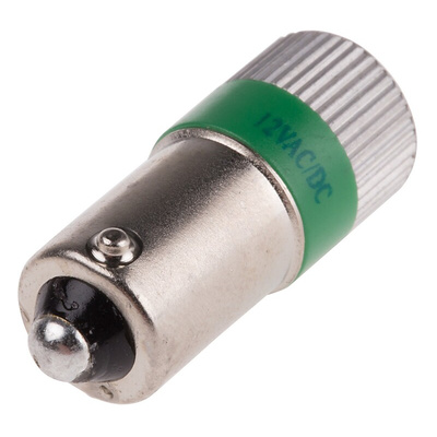 RS PRO Green LED Indicator Lamp, 12V ac/dc, BA9s Base, 10mm Diameter, 170/160mcd