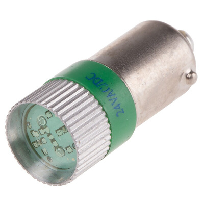 RS PRO Green LED Indicator Lamp, 24V ac/dc, BA9s Base, 10mm Diameter, 170/160mcd