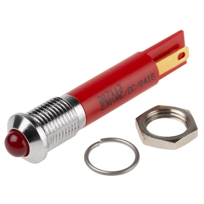 RS PRO Red Panel Mount Indicator, 230V ac, 8mm Mounting Hole Size