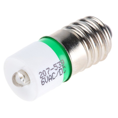 RS PRO Green LED Indicator Lamp, 6V ac/dc, E10 Base, 10mm Diameter, 1610mcd