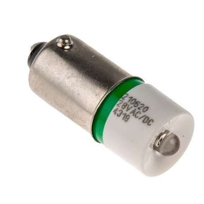 RS PRO Green LED Indicator Lamp, 28V ac/dc, BA9s Base, 10mm Diameter, 1610mcd
