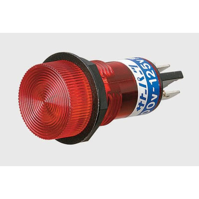 Red Neon Indicator Lamp, , Solder/Push-On Terminals, 100 → 125 V ac