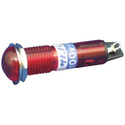 Red Neon Indicator Lamp, Solder Tabs, 100 → 125 V ac