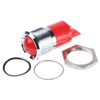 RS PRO Red Panel Mount Indicator, 24V dc, 22mm Mounting Hole Size, Solder Tab Termination