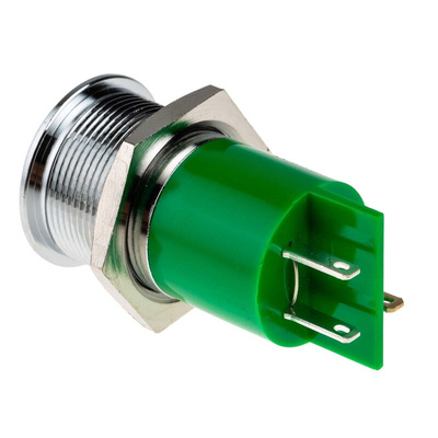 RS PRO Green Panel Mount Indicator, 24V dc, 22mm Mounting Hole Size, Solder Tab Termination