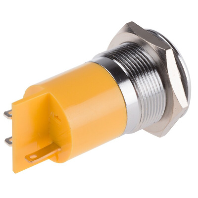 RS PRO Yellow Panel Mount Indicator, 24V dc, 22mm Mounting Hole Size, Solder Tab Termination