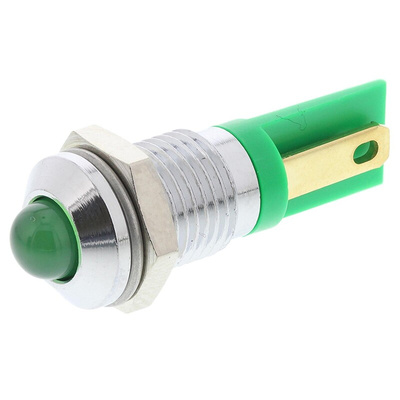 RS PRO Green Panel Mount Indicator, 2V dc, 8mm Mounting Hole Size, Solder Tab Termination