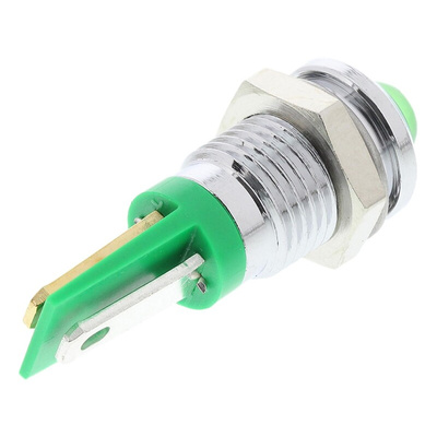 RS PRO Green Panel Mount Indicator, 2V dc, 8mm Mounting Hole Size, Solder Tab Termination