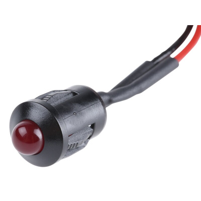 RS PRO Red Flashing LED Panel Mount Indicator, 24V dc, 8mm Mounting Hole Size, Lead Wires Termination