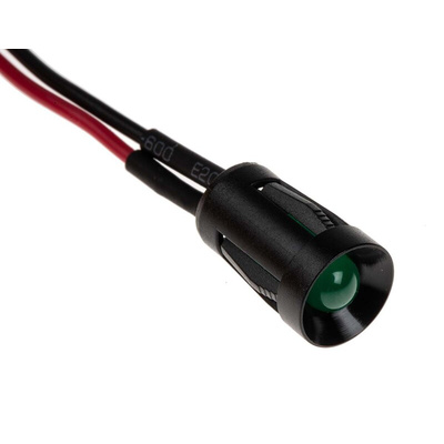 RS PRO Green Panel Mount Indicator, 24V dc, 8mm Mounting Hole Size, Lead Wires Termination