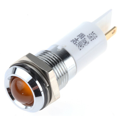 RS PRO Orange Panel Mount Indicator, 240V ac, 14.5mm Mounting Hole Size, Solder Tab Termination, IP40
