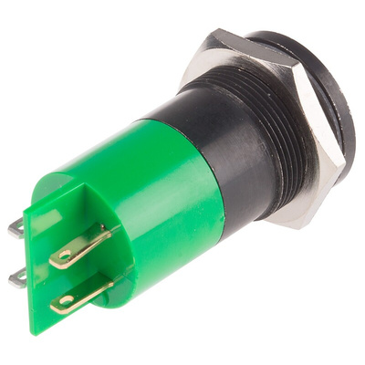 RS PRO Green Panel Mount Indicator, 22mm Mounting Hole Size, Solder Tab Termination