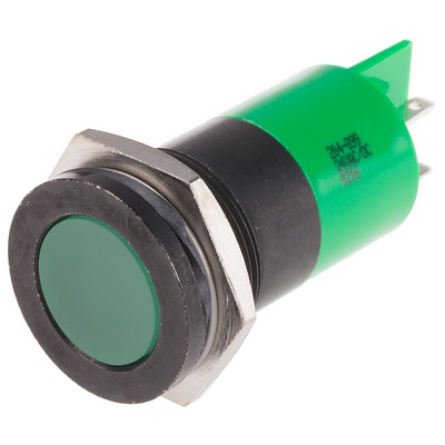 RS PRO Green Panel Mount Indicator, 22mm Mounting Hole Size, Solder Tab Termination