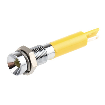 RS PRO Yellow Panel Mount Indicator, 24V dc, 6mm Mounting Hole Size, Solder Tab Termination