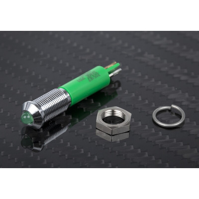 RS PRO Green Panel Mount Indicator, 24V dc, 6mm Mounting Hole Size, Solder Tab Termination