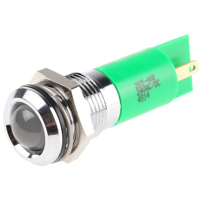 RS PRO Green Panel Mount Indicator, 14mm Mounting Hole Size, Solder Tab Termination, IP67