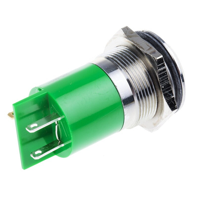 RS PRO Green Panel Mount Indicator, 12V dc, 22mm Mounting Hole Size, Solder Tab Termination