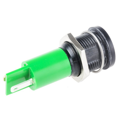 RS PRO Green Panel Mount Indicator, 230V ac, 16mm Mounting Hole Size, Solder Tab Termination, IP67