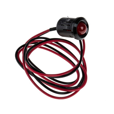 RS PRO Red Panel Mount Indicator, 12V dc, 12mm Mounting Hole Size, Lead Wires Termination