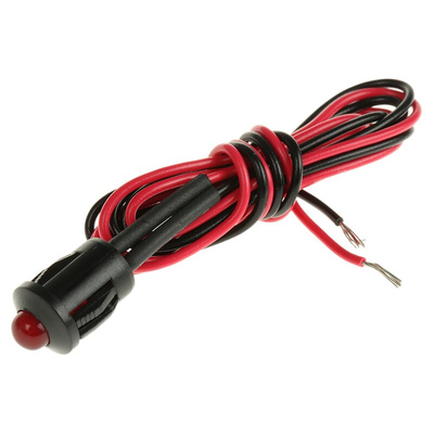 RS PRO Red Flashing LED Panel Mount Indicator, 12V dc, 8mm Mounting Hole Size, Lead Wires Termination
