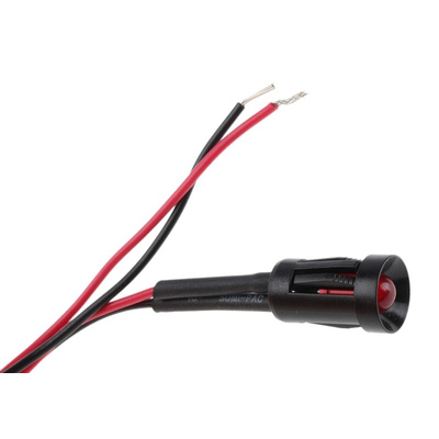 RS PRO Red Flashing LED Panel Mount Indicator, 24V dc, 8mm Mounting Hole Size, Lead Wires Termination