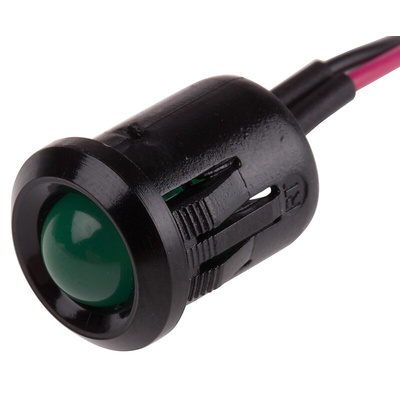 RS PRO Green Panel Mount Indicator, 2V dc, 12mm Mounting Hole Size, Lead Wires Termination