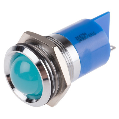 RS PRO Blue Panel Mount Indicator, 24V dc, 22mm Mounting Hole Size, Solder Tab Termination