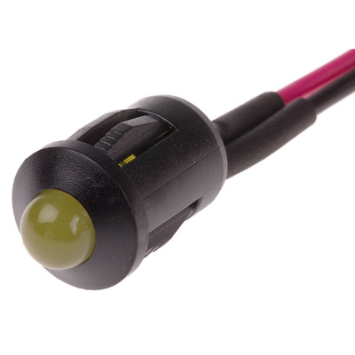 RS PRO Yellow Panel Mount Indicator, 12V dc, 8mm Mounting Hole Size, Lead Wires Termination