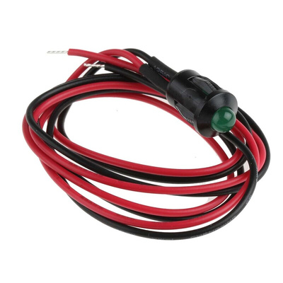 RS PRO Green Panel Mount Indicator, 24V dc, 8mm Mounting Hole Size, Lead Wires Termination
