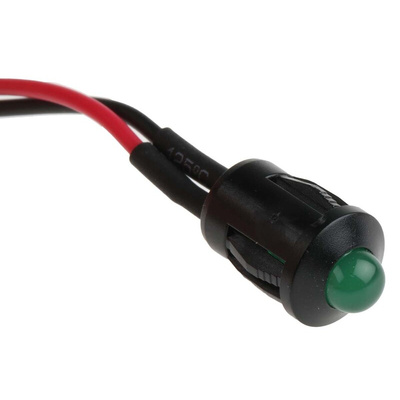 RS PRO Green Panel Mount Indicator, 24V dc, 8mm Mounting Hole Size, Lead Wires Termination
