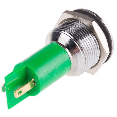 RS PRO Green Panel Mount Indicator, 24V, 19mm Mounting Hole Size, Solder Tab Termination, IP67